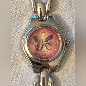 WORKING Silver and Pink Butterfly Women's Watch